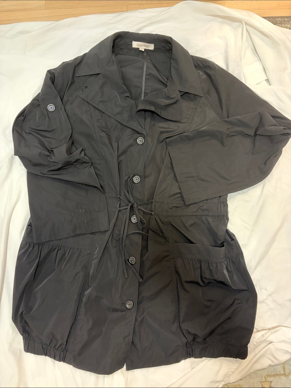 Ellen Tracy Black Drawstring Trench Jacket